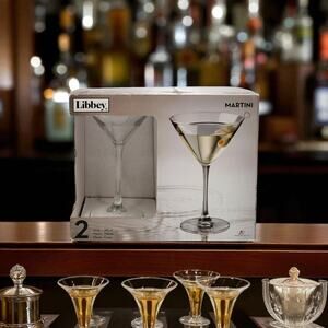 2 Libbey Clear Long Stem Martini 10 oz Bar Drinking Glasses Stemware USA